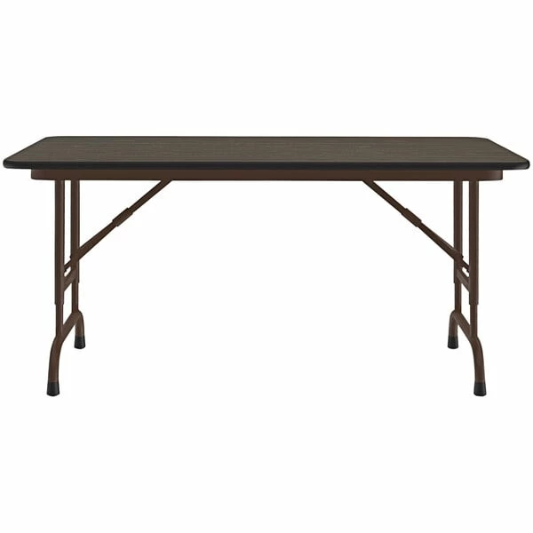 Correll 24" X 48" Walnut 22" - 32" Adjustable Height Thermal-Fused Laminate Top Folding Table With Brown Frame 2 Correll 24" X 48" Walnut 22" - 32" Adjustable Height Thermal-Fused Laminate Top Folding Table With Brown Frame - Image 2