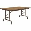 Correll 30" X 48" Oak 22" - 32" Adjustable Height Thermal-Fused Laminate Top Folding Table With Brown Frame