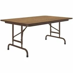 Correll 30" X 48" Oak 22" - 32" Adjustable Height Thermal-Fused Laminate Top Folding Table With Brown Frame