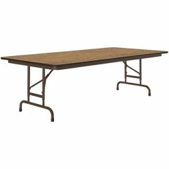 Correll 36" X 96" Oak 22" - 32" Adjustable Height Thermal-Fused Laminate Top Folding Table With Brown Frame
