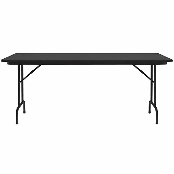 Correll 36" X 96" Black Granite Thermal-Fused Laminate Top Folding Table With Black Frame 2 Correll 36" X 96" Black Granite Thermal-Fused Laminate Top Folding Table With Black Frame - Image 2