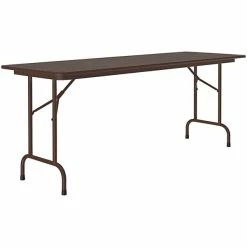 Correll 24" X 60" Walnut Thermal-Fused Laminate Top Folding Table With Brown Frame