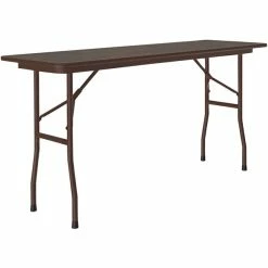 Correll 18" X 72" Walnut Thermal-Fused Laminate Top Folding Table With Brown Frame