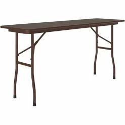 Correll 18" X 96" Walnut Thermal-Fused Laminate Top Folding Table With Brown Frame