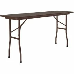 Correll 18" X 60" Walnut Thermal-Fused Laminate Top Folding Table With Brown Frame