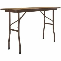 Correll 18" X 48" Medium Oak Thermal-Fused Laminate Top Folding Table With Brown Frame