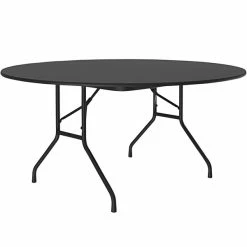 Correll 60" Round Black Granite Thermal-Fused Laminate Top Folding Table With Black Frame