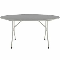 Correll 60" Round Gray Granite Thermal-Fused Laminate Top Folding Table With Gray Frame -Lancaster Table & Seating Shop 2269252