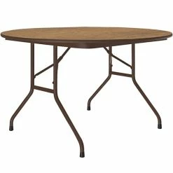 Correll 48" Round Medium Oak Thermal-Fused Laminate Top Folding Table With Brown Frame