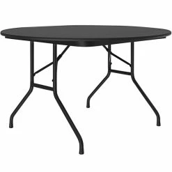 Correll 48" Round Black Granite Thermal-Fused Laminate Top Folding Table With Black Frame