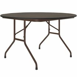 Correll 48" Round Walnut Thermal-Fused Laminate Top Folding Table With Brown Frame
