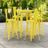 LT&S Alloy Series Lancaster Table & Seating Alloy Series 30" Round Yellow Outdoor Bar Height Table With 4 Metal Cafe Bar Stools
