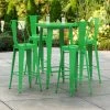 LT&S Alloy Series Lancaster Table & Seating Alloy Series 30" Round Green Outdoor Bar Height Table With 4 Metal Cafe Bar Stools