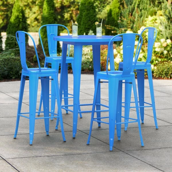 LT&S Alloy Series Lancaster Table & Seating Alloy Series 30" Round Blue Outdoor Bar Height Table With 4 Metal Cafe Bar Stools 1 LT&S Alloy Series Lancaster Table & Seating Alloy Series 30" Round Blue Outdoor Bar Height Table With 4 Metal Cafe Bar Stools