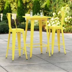 LT&S Alloy Series Lancaster Table & Seating Alloy Series 24" X 24" Yellow Outdoor Bar Height Table With 2 Metal Cafe Bar Stools