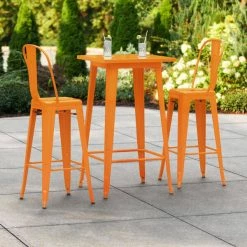 LT&S Alloy Series Lancaster Table & Seating Alloy Series 24" X 24" Orange Outdoor Bar Height Table With 2 Metal Cafe Bar Stools