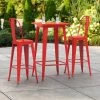 LT&S Alloy Series Lancaster Table & Seating Alloy Series 24" X 24" Red Outdoor Bar Height Table With 2 Metal Cafe Bar Stools