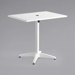 Lancaster Table & Seating 24" X 32" White Powder-Coated Aluminum Dining Height Outdoor Table With Umbrella Hole And 2 Arm Chairs -Lancaster Table & Seating Shop 2276692