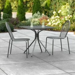 Lancaster Table & Seating Harbor Black 30" Square Outdoor Standard Height Table With Modern Legs And 2 Side Chairs