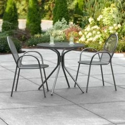Lancaster Table & Seating Harbor Black 30" Round Outdoor Standard Height Table With Modern Legs And 2 Arm Chairs