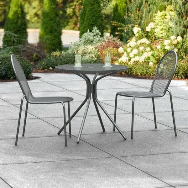 Lancaster Table & Seating Harbor Black 30" Round Outdoor Standard Height Table With Modern Legs And 2 Side Chairs 1 Lancaster Table & Seating Harbor Black 30" Round Outdoor Standard Height Table With Modern Legs And 2 Side Chairs