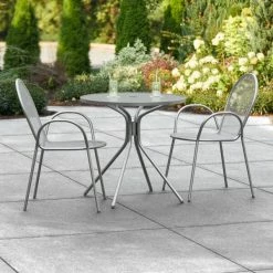 Lancaster Table & Seating Harbor Gray 30" Round Outdoor Standard Height Table With Modern Legs And 2 Arm Chairs