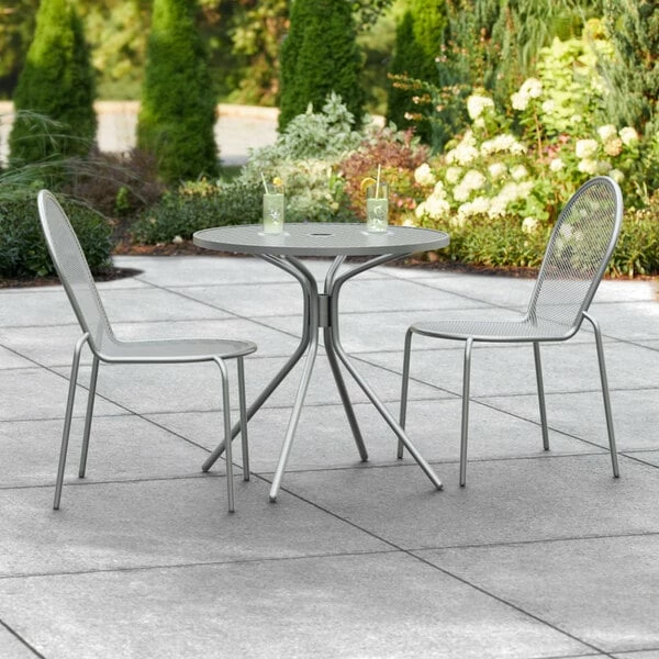 Lancaster Table & Seating Harbor Gray 30" Round Outdoor Standard Height Table With Modern Legs And 2 Side Chairs 1 Lancaster Table & Seating Harbor Gray 30" Round Outdoor Standard Height Table With Modern Legs And 2 Side Chairs