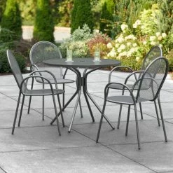 Lancaster Table & Seating Harbor Black 36" Round Outdoor Standard Height Table With Modern Legs And 4 Arm Chairs