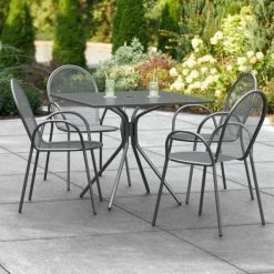 Lancaster Table & Seating Harbor Black 36" Square Outdoor Standard Height Table With Modern Legs And 4 Arm Chairs