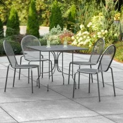 Lancaster Table & Seating Harbor Black 36" Square Outdoor Standard Height Table With Ornate Legs And 4 Side Chairs