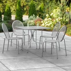 Lancaster Table & Seating Harbor Gray 36" Square Outdoor Standard Height Table With Ornate Legs And 4 Side Chairs