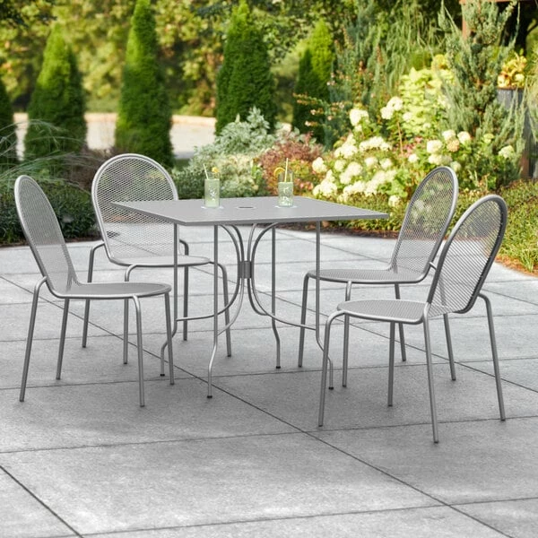 Lancaster Table & Seating Harbor Gray 36" Square Outdoor Standard Height Table With Ornate Legs And 4 Side Chairs 1 Lancaster Table & Seating Harbor Gray 36" Square Outdoor Standard Height Table With Ornate Legs And 4 Side Chairs