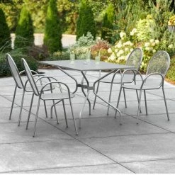 Lancaster Table & Seating Harbor Gray 30" X 48" Rectangular Outdoor Standard Height Table With Modern Legs And 4 Arm Chairs