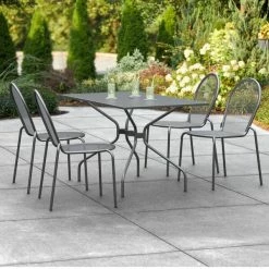 Lancaster Table & Seating Harbor Black 30" X 48" Rectangular Outdoor Standard Height Table With Modern Legs And 4 Side Chairs