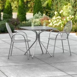 Lancaster Table & Seating Harbor Gray 30" Square Outdoor Standard Height Table With Modern Legs And 2 Arm Chairs