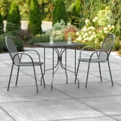 Lancaster Table & Seating Harbor Black 24" X 30" Rectangular Outdoor Standard Height Table With Ornate Legs And 2 Arm Chairs