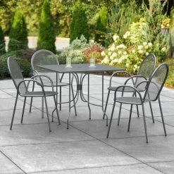 Lancaster Table & Seating Harbor Black 36" Square Outdoor Standard Height Table With Ornate Legs And 4 Arm Chairs