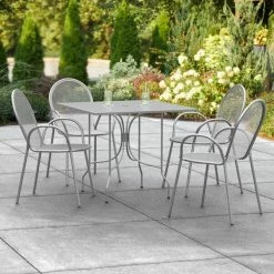 Lancaster Table & Seating Harbor Gray 36" Square Outdoor Standard Height Table With Ornate Legs And 4 Arm Chairs