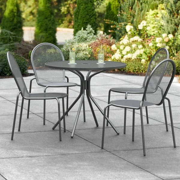 Lancaster Table & Seating Harbor Black 36" Round Outdoor Standard Height Table With Modern Legs And 4 Side Chairs 1 Lancaster Table & Seating Harbor Black 36" Round Outdoor Standard Height Table With Modern Legs And 4 Side Chairs