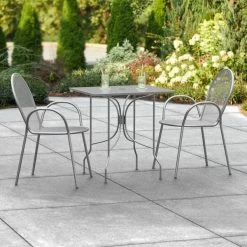 Lancaster Table & Seating Harbor Gray 24" X 30" Rectangular Outdoor Standard Height Table With Ornate Legs And 2 Arm Chairs