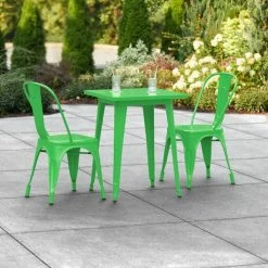 LT&S Alloy Series Lancaster Table & Seating Alloy Series 24" X 24" Green Dining Height Outdoor Table With 2 Industrial Cafe Chairs