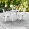 LT&S Alloy Series Lancaster Table & Seating Alloy Series 24" X 24" Square White Dining Height Outdoor Table With 2 Industrial Cafe Chairs