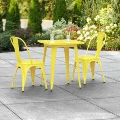 LT&S Alloy Series Lancaster Table & Seating Alloy Series 24" X 24" Yellow Dining Height Outdoor Table With 2 Industrial Cafe Chairs