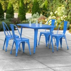 LT&S Alloy Series Lancaster Table & Seating Alloy Series 48" X 30" Blue Dining Height Outdoor Table With 4 Industrial Cafe Chairs