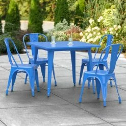 LT&S Alloy Series Lancaster Table & Seating Alloy Series 36" X 36" Blue Dining Height Outdoor Table With 4 Industrial Cafe Chairs