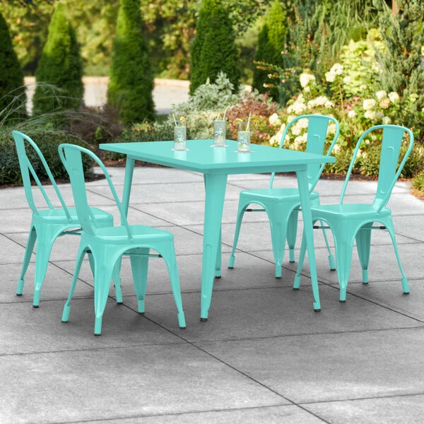 LT&S Alloy Series Lancaster Table & Seating Alloy Series 48" X 30" Seafoam Dining Height Outdoor Table With 4 Industrial Cafe Chairs 1 LT&S Alloy Series Lancaster Table & Seating Alloy Series 48" X 30" Seafoam Dining Height Outdoor Table With 4 Industrial Cafe Chairs