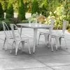 LT&S Alloy Series Lancaster Table & Seating Alloy Series 48" X 30" Silver Dining Height Outdoor Table With 4 Industrial Cafe Chairs