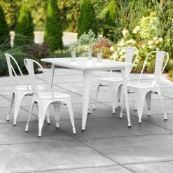 LT&S Alloy Series Lancaster Table & Seating Alloy Series 48" X 30" Rectangle White Dining Height Outdoor Table With 4 Industrial Cafe Chairs