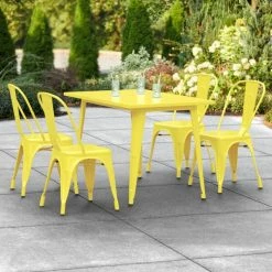 LT&S Alloy Series Lancaster Table & Seating Alloy Series 48" X 30" Yellow Dining Height Outdoor Table With 4 Industrial Cafe Chairs
