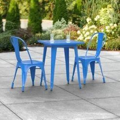 LT&S Alloy Series Lancaster Table & Seating Alloy Series 24" X 24" Blue Dining Height Outdoor Table With 2 Industrial Cafe Chairs